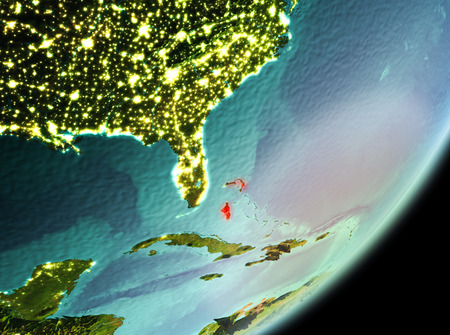 Bahamas in the morning highlighted in red on planet Earth. 3D illustration.の写真素材
