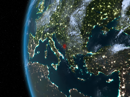 Night map of Montenegro as seen from space on planet Earth. 3D illustration.の写真素材