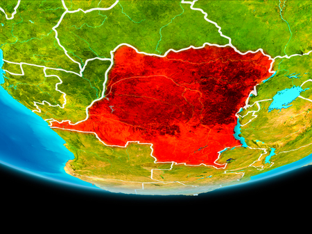 Democratic Republic of Congo from orbit of planet Earth with visible borderlines. 3D illustration.の写真素材
