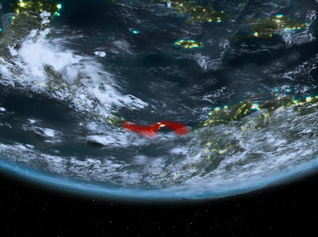 Panama at night highlighted in red on planet Earth with clouds. 3D illustration.の写真素材