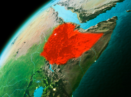Evening over Ethiopia as seen from space on planet Earth. 3D illustration.の写真素材
