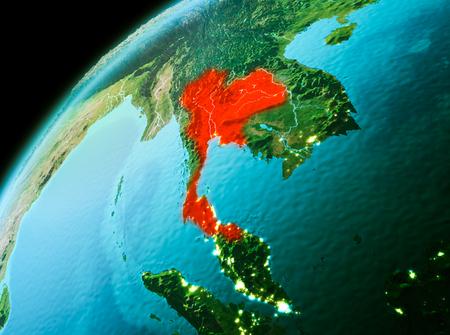 Evening over Thailand as seen from space on planet Earth. 3D illustration.の写真素材