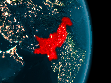 Illustration of Pakistan as seen from Earthâs orbit at night. 3D illustration.の写真素材