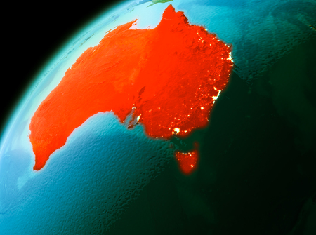 Evening over Australia as seen from space on planet Earth. 3D illustration.の写真素材