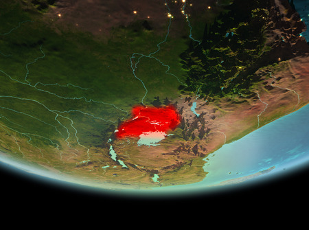 Uganda from orbit of planet Earth at night with highly detailed surface textures. 3D illustration.の写真素材