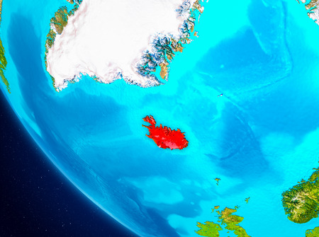 Iceland highlighted in red on planet Earth. 3D illustration.の写真素材