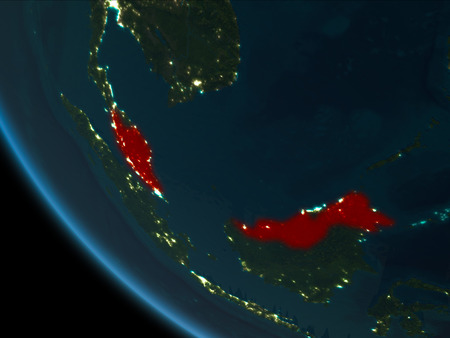 Malaysia from orbit of planet Earth at night with highly detailed surface textures. 3D illustration.の写真素材