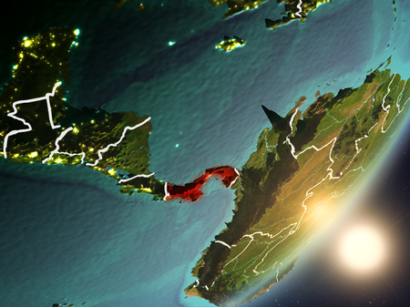 Panama from space with highly detailed surface textures and visible country borders. 3D illustration.の写真素材