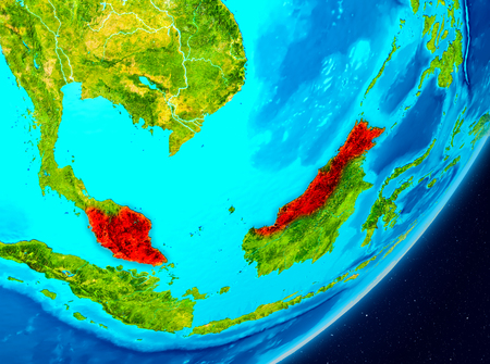 Map of Malaysia as seen from space on planet Earth. 3D illustration.の写真素材