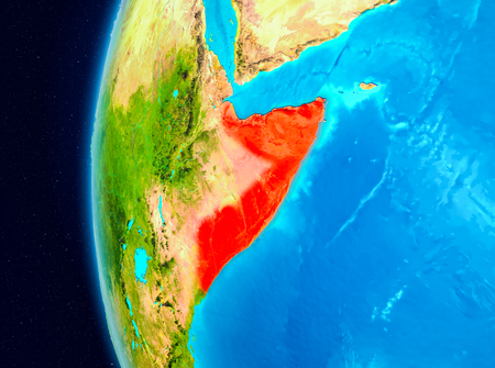Illustration of Somalia as seen from Earthâs orbit on planet Earth. 3D illustration.の写真素材