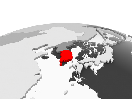 South Korea in red on grey model of political globe with transparent oceans. 3D illustration.の写真素材