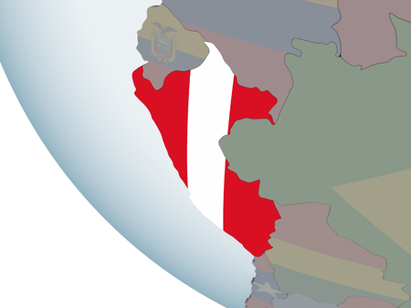Peru on political globe with embedded flag. 3D illustration.の写真素材