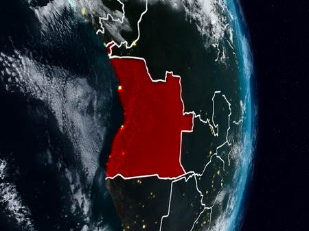 Angola from space on planet Earth at night with visible country borders. 3D illustration.の写真素材