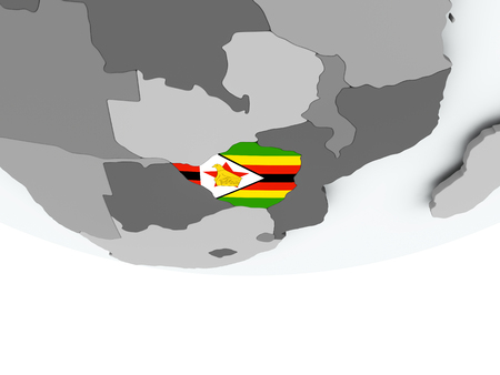 3D render of Zimbabwe with flag on grey globe. 3D illustration.の写真素材