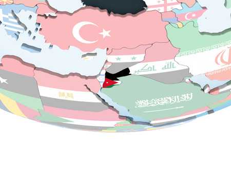 Jordan on bright political globe with embedded flag. 3D illustration.の写真素材