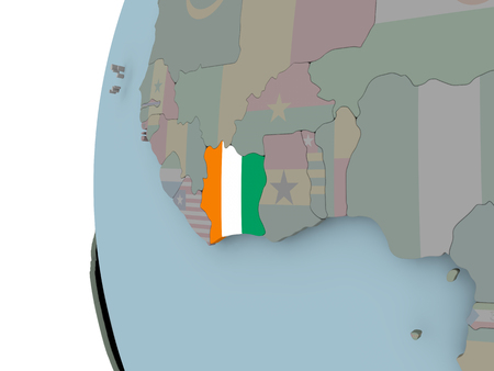Ivory Coast with embedded flag on political globe. 3D illustration.の写真素材