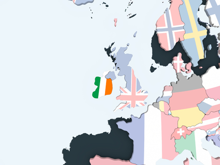 Ireland on bright political globe with embedded flag. 3D illustration.の写真素材