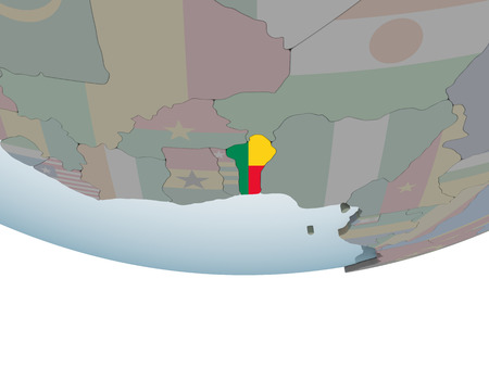 Benin on political globe with embedded flag. 3D illustration.の写真素材
