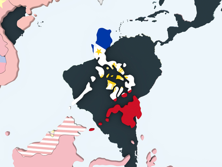 Philippines on bright political globe with embedded flag. 3D illustration.の写真素材