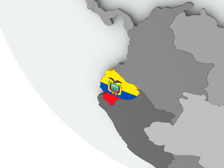 Ecuador on political globe with embedded flags. 3D illustration.の写真素材