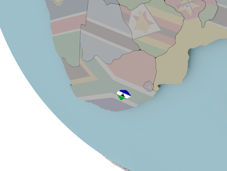 Map of Lesotho on political globe with embedded flags. 3D illustration.の写真素材