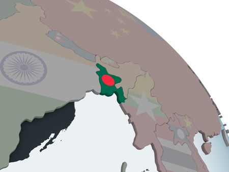 Bangladesh on political globe with embedded flag. 3D illustration.の写真素材