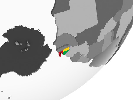 Guinea-Bissau on gray political globe with embedded flag. 3D illustration.の写真素材