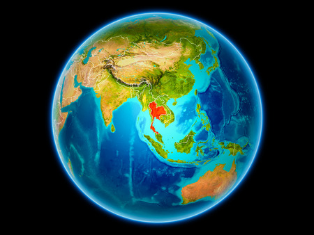 Thailand in red with visible country borders from space. 3D illustration.の写真素材