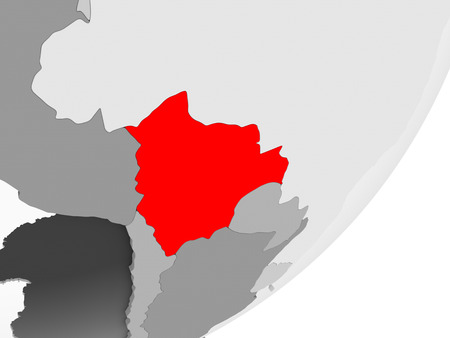 Illustration of Bolivia highlighted in red on grey globe with transparent oceans. 3D illustration.の写真素材