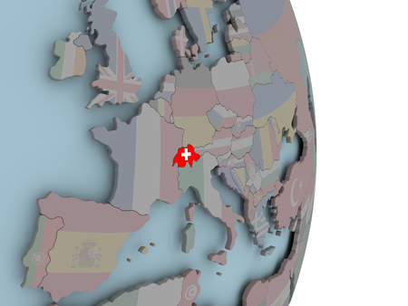 Switzerland with embedded national flag on political globe. 3D illustration.の写真素材