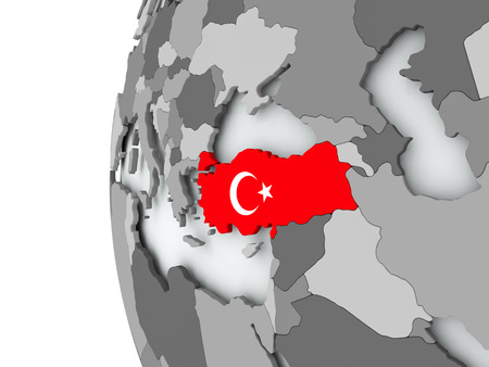Illustration of Turkey on political globe with embedded flag. 3D illustration.の写真素材