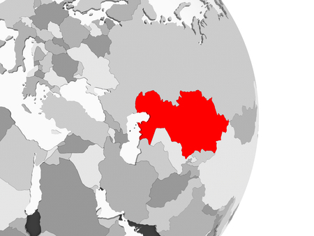 China highlighted in red on grey political globe with transparent oceans. 3D illustration.の写真素材