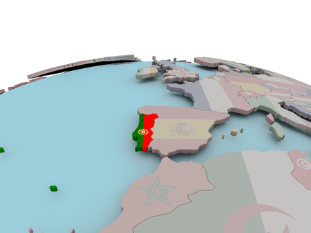 Portugal with national flag on political globe. 3D illustration.の写真素材