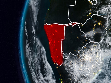 Namibia at night with visible country borders. 3D illustration.の写真素材