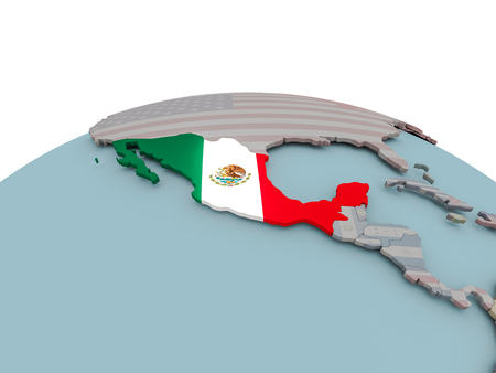 Mexico with national flag on political globe. 3D illustration.の写真素材