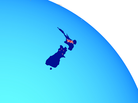 New Zealand with national flag on simple blue political globe. 3D illustration.の写真素材