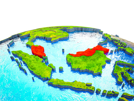 Malaysia on 3D Earth with visible countries and blue oceans with waves. 3D illustration.の写真素材