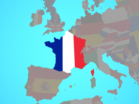 France with national flag on blue political globe. 3D illustration.の写真素材
