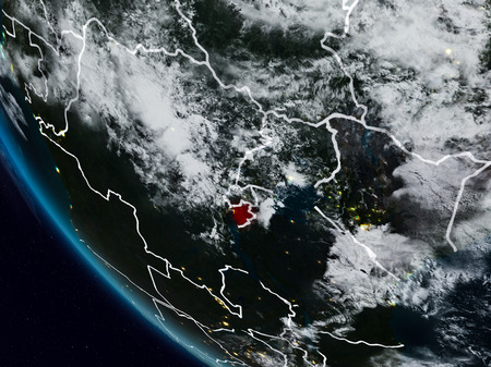 Burundi at night from space with visible country borders. 3D illustration.の写真素材
