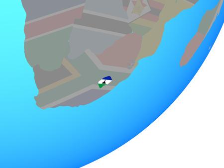 Lesotho with embedded national flag on blue political globe. 3D illustration.の写真素材