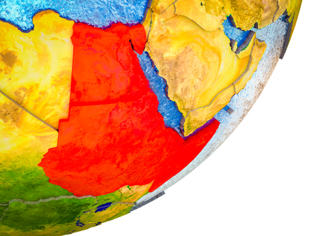 Northeast Africa on 3D model of Earth with water and divided countries. 3D illustration.の写真素材