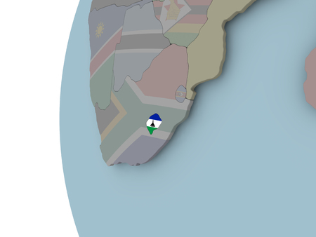 Lesotho with embedded flag on political globe. 3D illustration.の写真素材
