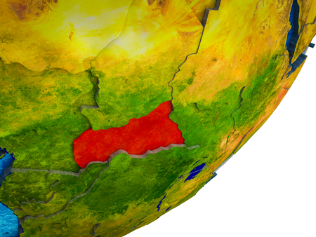 Central Africa on 3D model of Earth with water and divided countries. 3D illustration.の写真素材