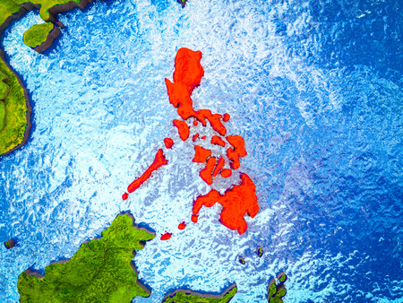 Philippines on model of 3D Earth with blue oceans and divided countries. 3D illustration.の写真素材