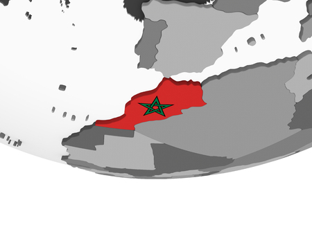 Morocco on gray political globe with embedded flag. 3D illustration.の写真素材