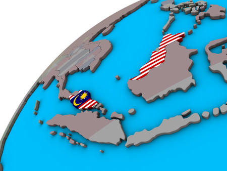 Malaysia with national flag on 3D globe. 3D illustration.の写真素材