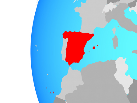 Spain on blue political globe. 3D illustration.の写真素材