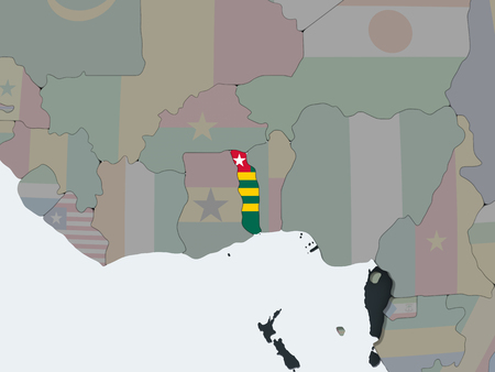 Togo on political globe with embedded flag. 3D illustration.の写真素材