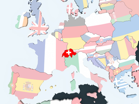 Switzerland on bright political globe with embedded flag. 3D illustration.の写真素材