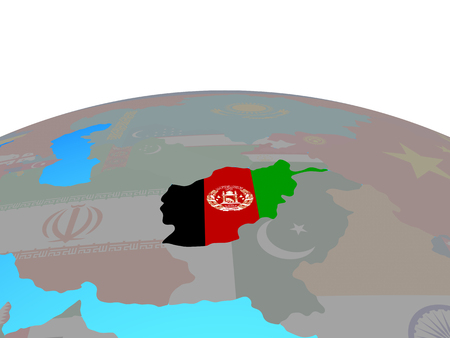 Afghanistan with national flag on political globe. 3D illustration.の写真素材